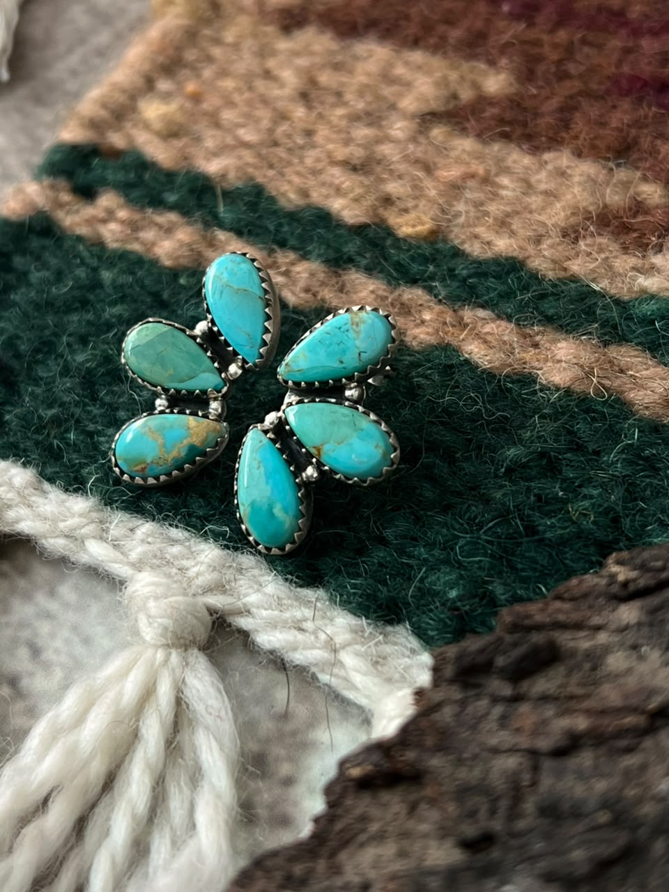 Handmade Sterling Silver Kingman Turquoise Post Studs Earrings Signed Nizhoni