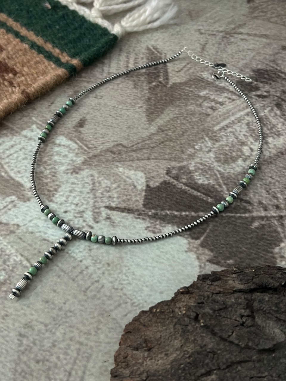 Handmade Sterling Silver Kingman Turquoise Beaded Necklace Signed Nizhoni