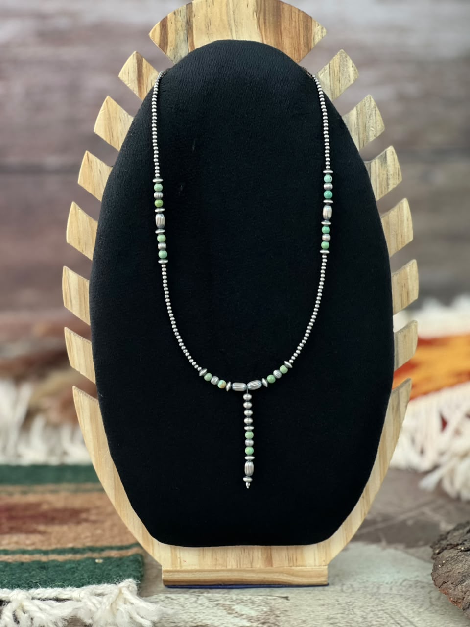 Handmade Sterling Silver Kingman Turquoise Beaded Necklace Signed Nizhoni