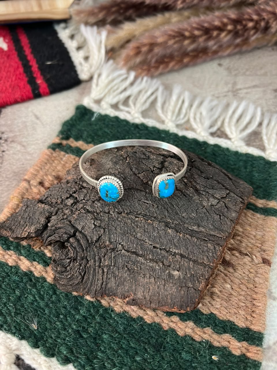 Handmade Sterling Silver Blue Kingman Turquoise Cuff Bracelet Signed Nizhoni