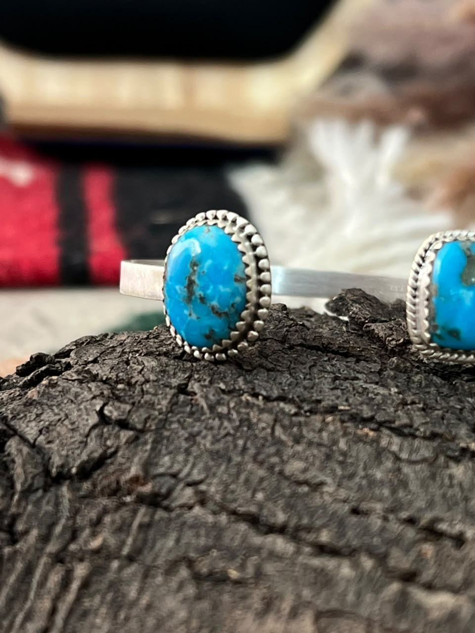 Handmade Sterling Silver Blue Kingman Turquoise Cuff Bracelet Signed Nizhoni