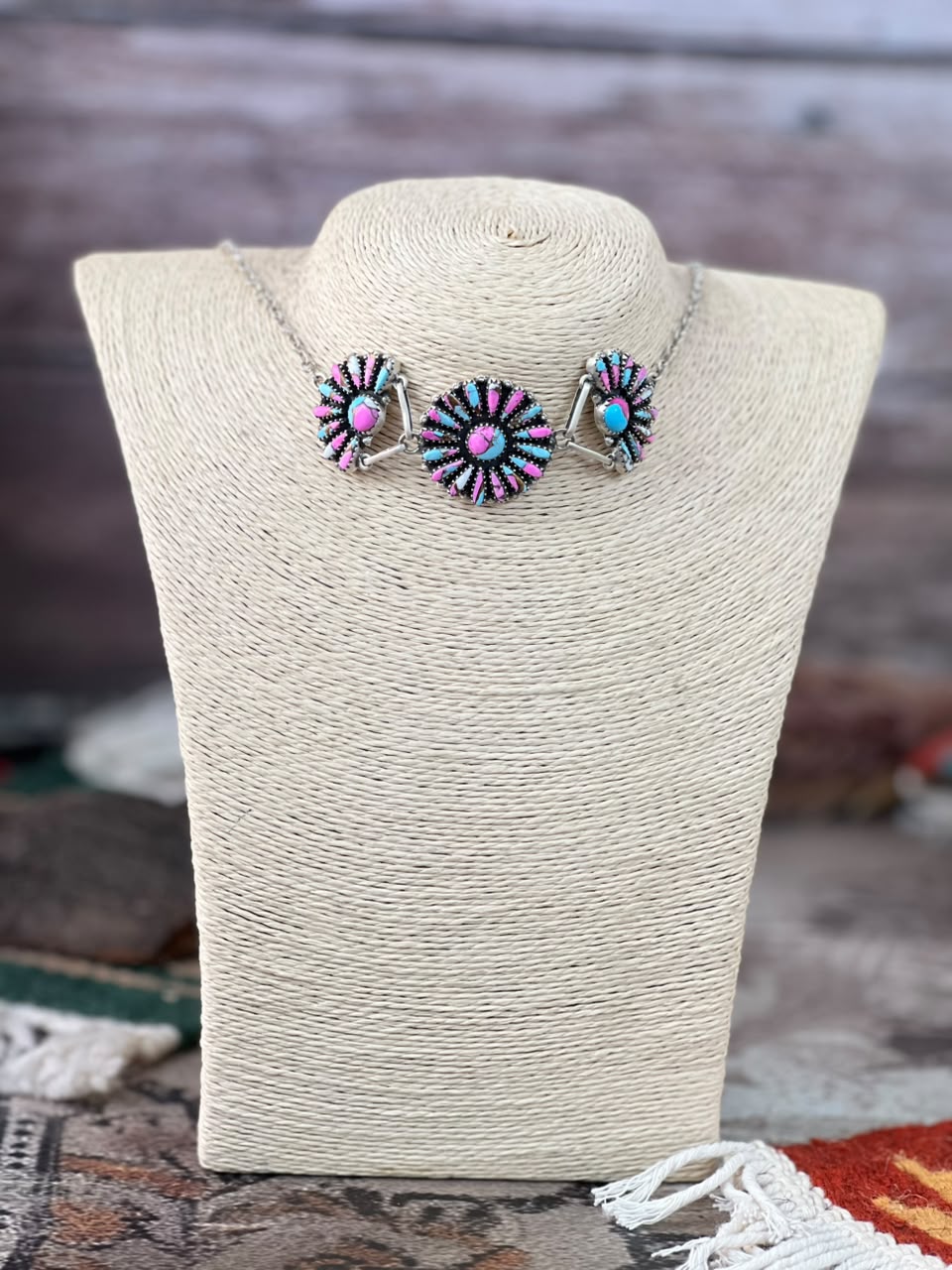 Handmade Sterling Silver Cotton Candy Choker Necklace Signed Nizhoni