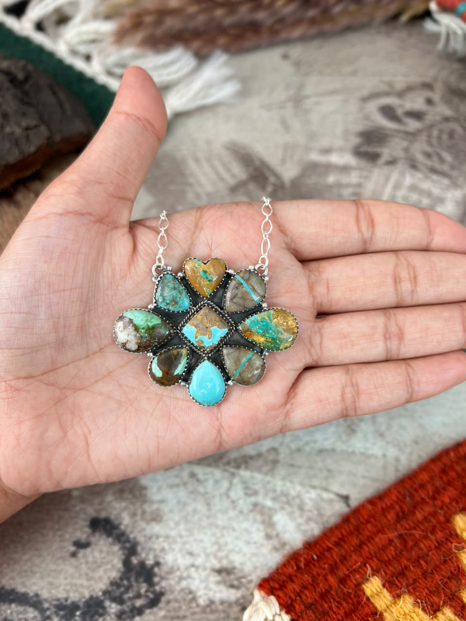 Handmade Sterling Silver Royston Turquoise Necklace Signed Nizhoni