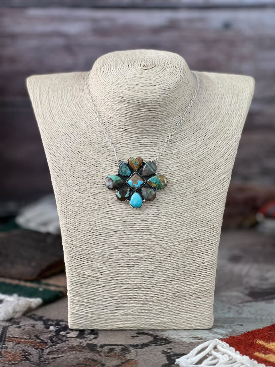 Handmade Sterling Silver Royston Turquoise Necklace Signed Nizhoni