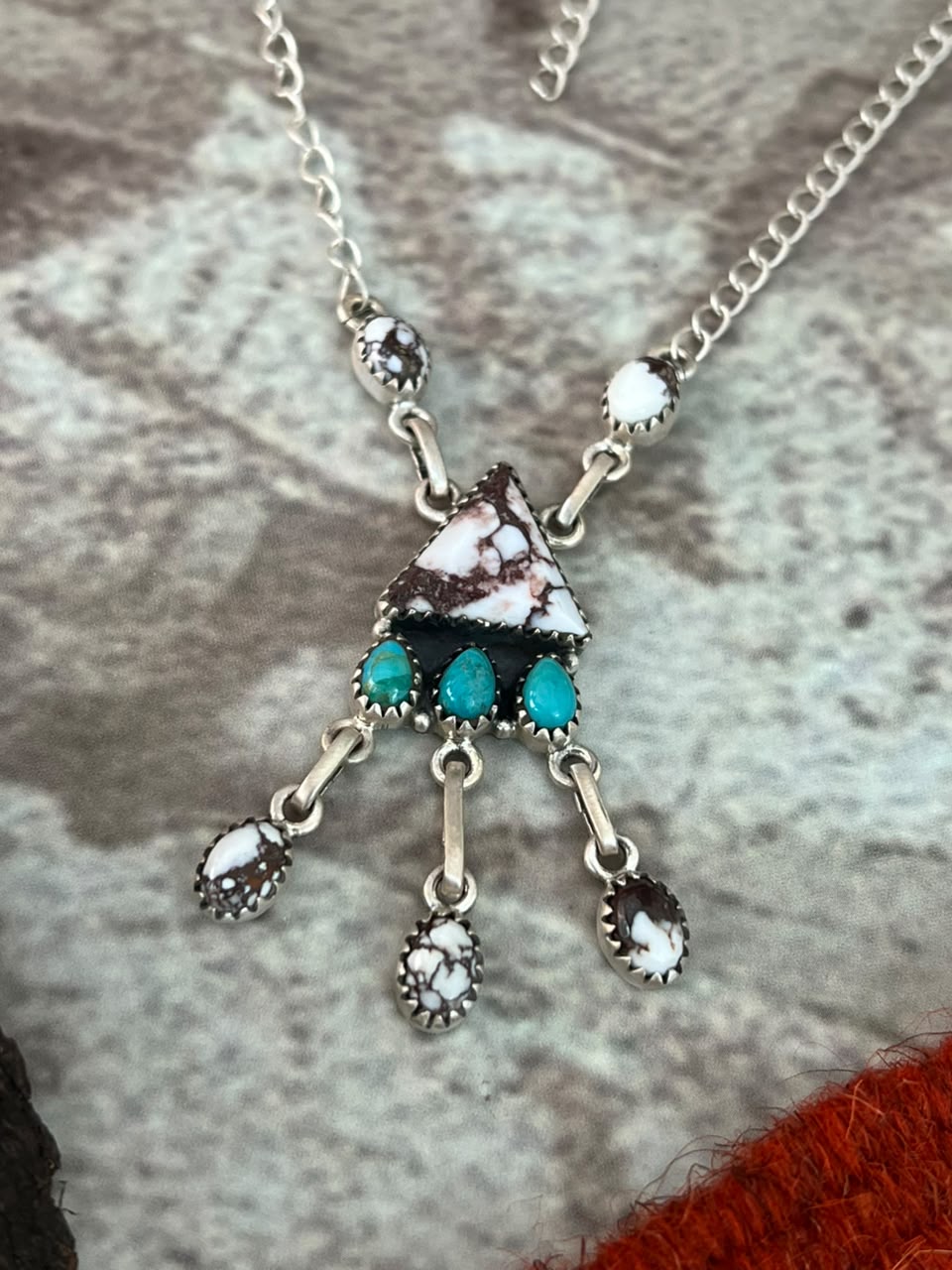 Handmade Sterling Silver Kingman Turquoise with Wildhorse Magnesite Necklace Signed Nizhoni
