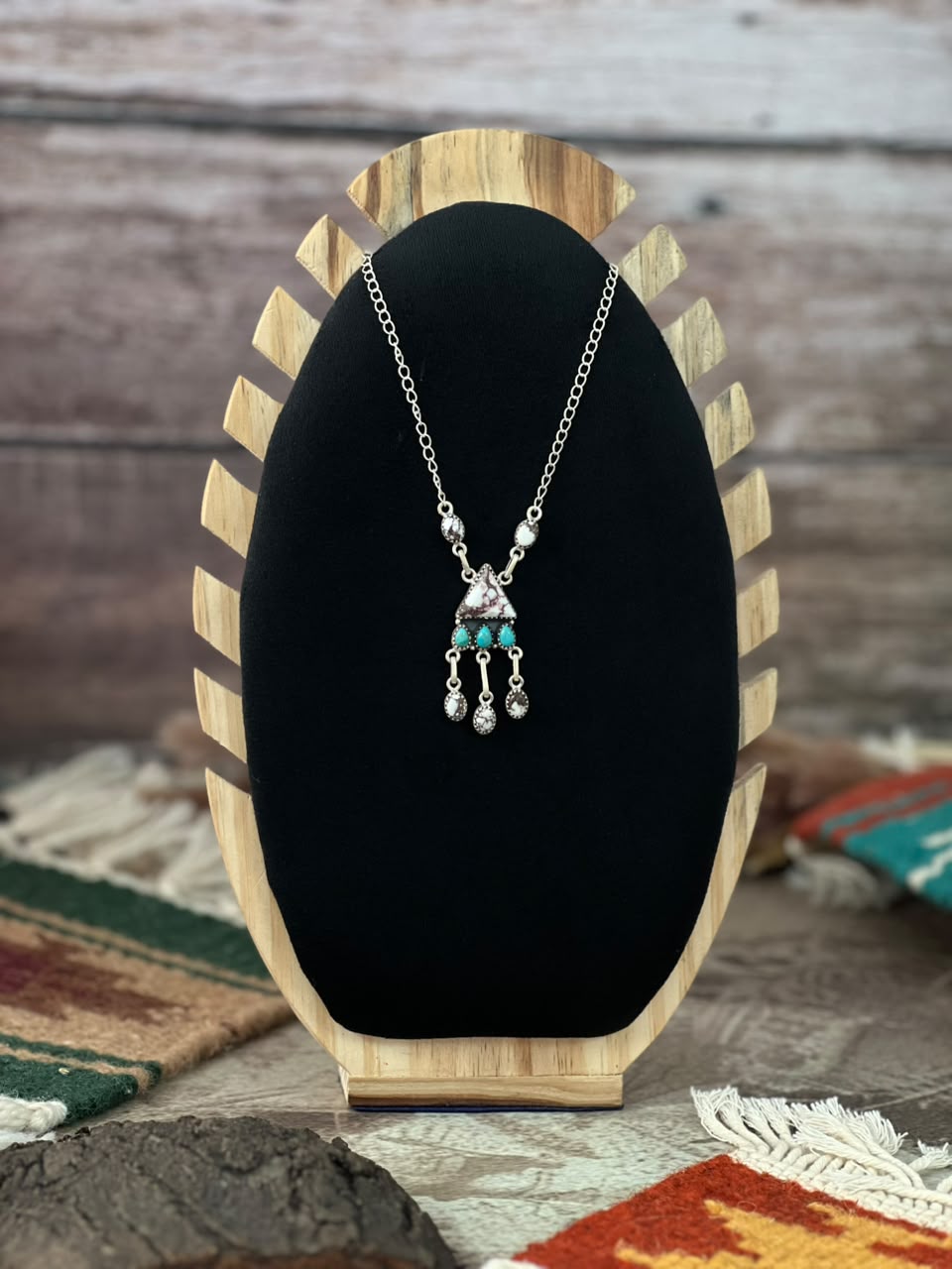 Handmade Sterling Silver Kingman Turquoise with Wildhorse Magnesite Necklace Signed Nizhoni