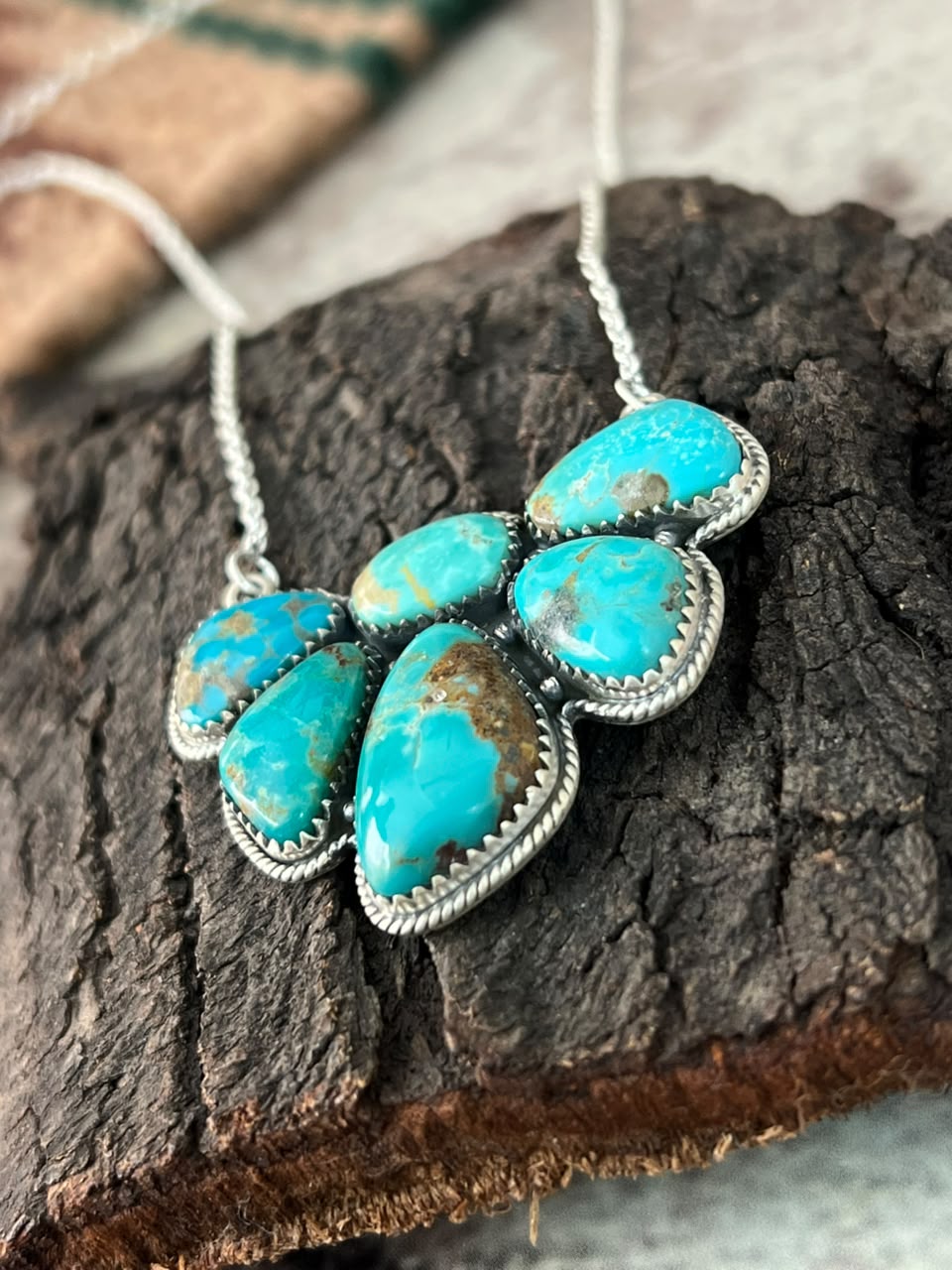 Handmade Sterling Silver Kingman Turquoise Necklace Signed Nizhoni