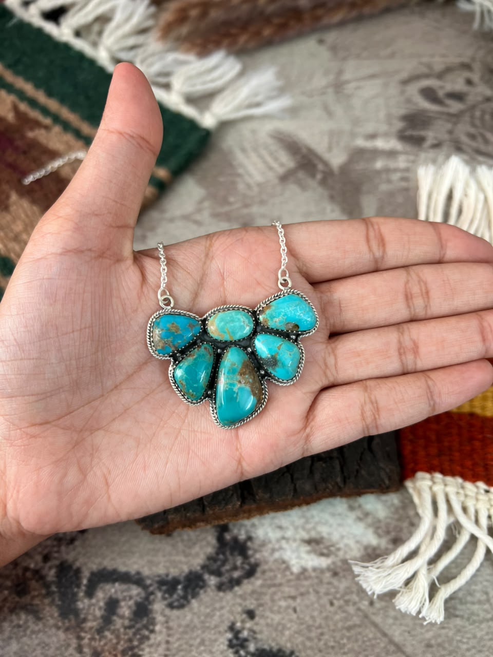 Handmade Sterling Silver Kingman Turquoise Necklace Signed Nizhoni