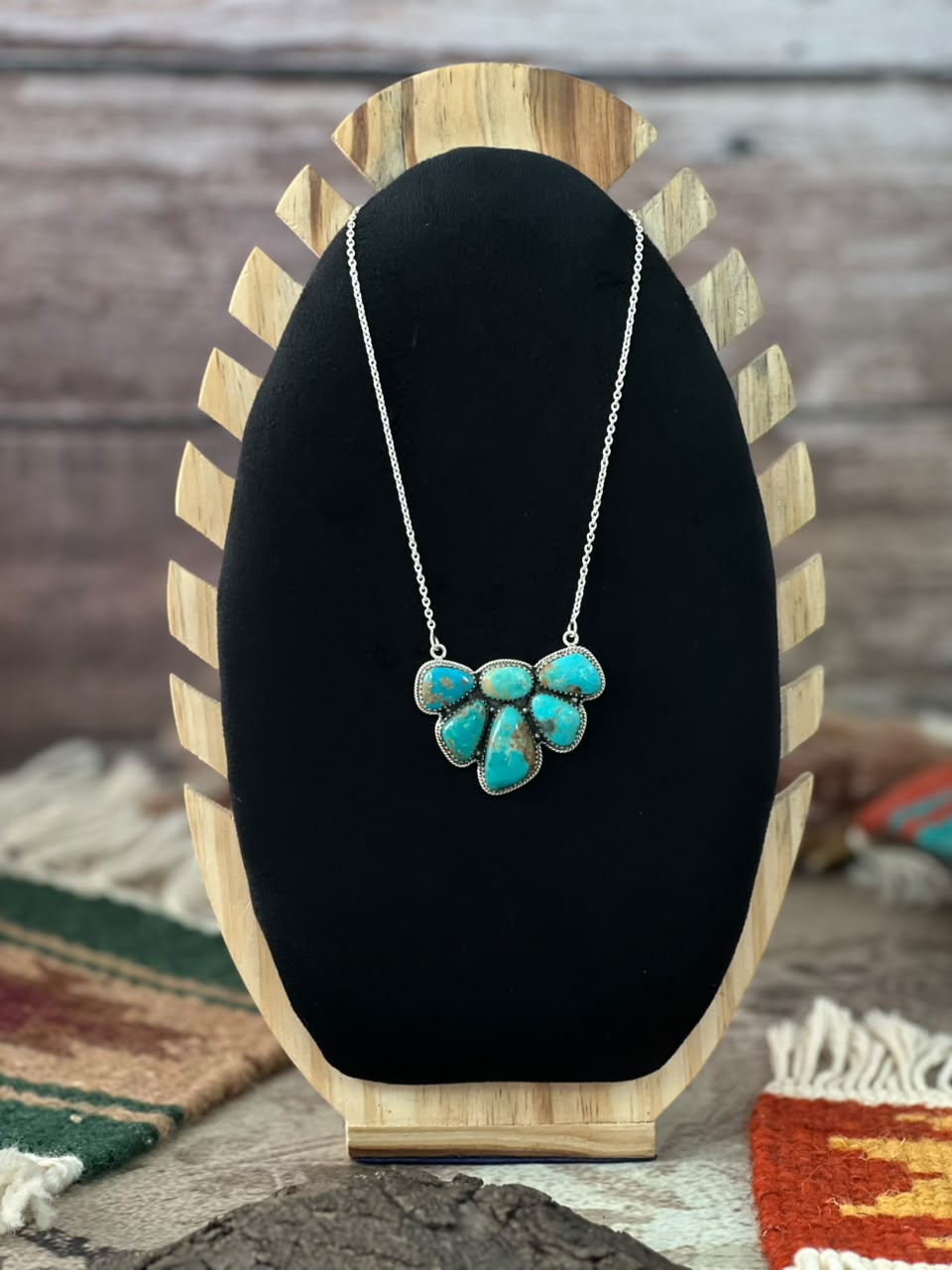 Handmade Sterling Silver Kingman Turquoise Necklace Signed Nizhoni