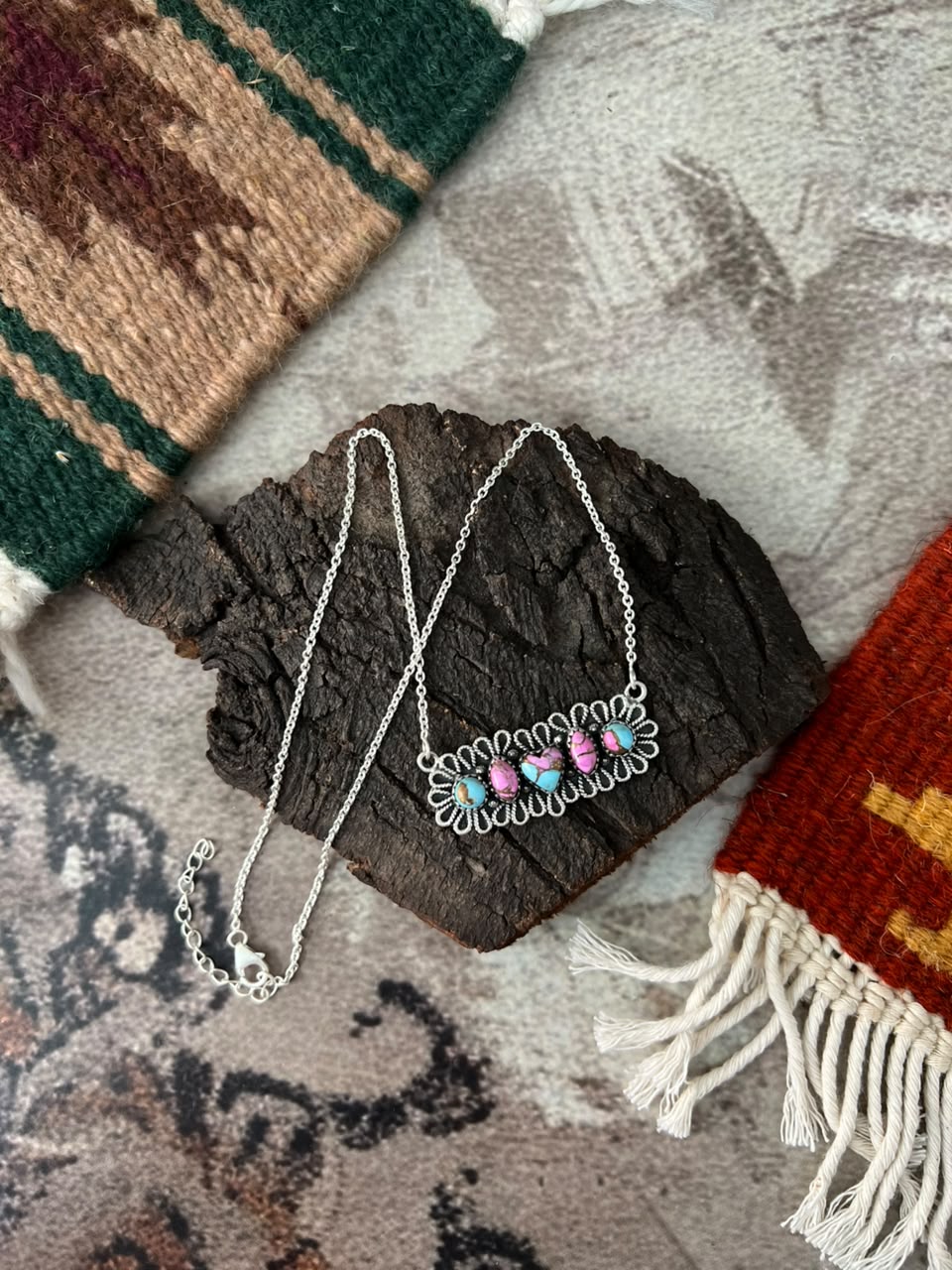 Handmade Sterling Silver Cotton Candy Necklace Signed Nizhoni