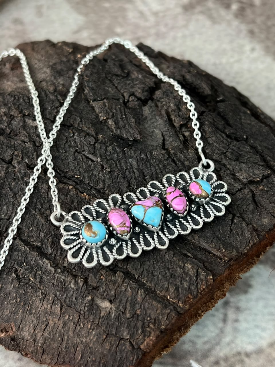 Handmade Sterling Silver Cotton Candy Necklace Signed Nizhoni