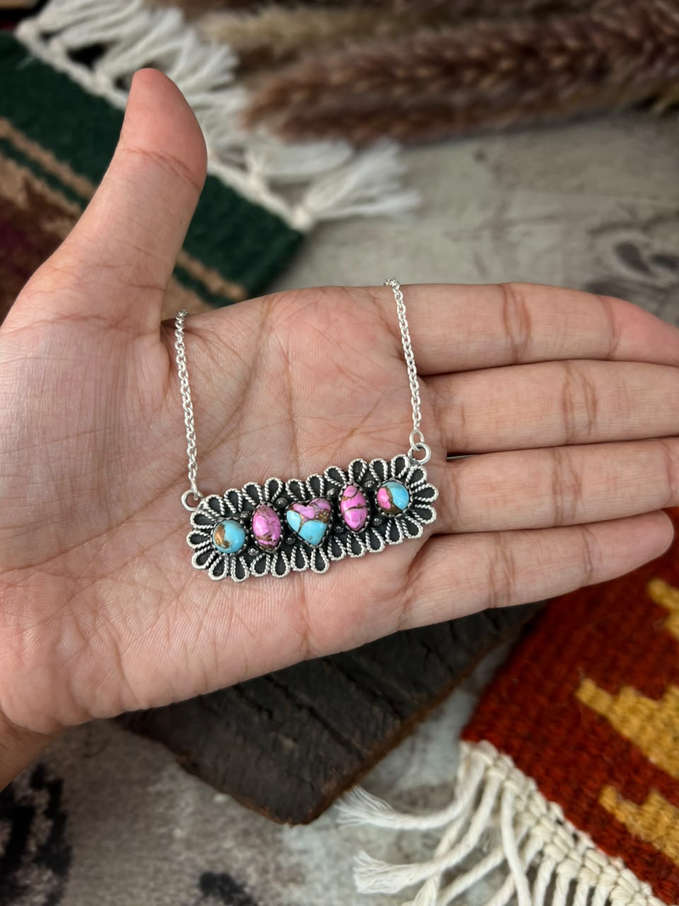 Handmade Sterling Silver Cotton Candy Necklace Signed Nizhoni