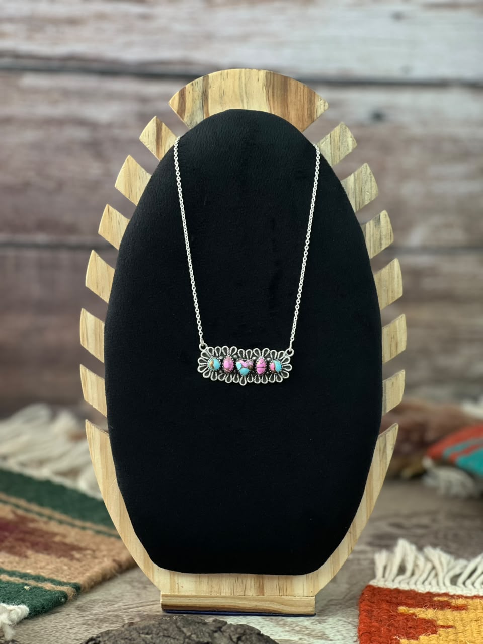 Handmade Sterling Silver Cotton Candy Necklace Signed Nizhoni