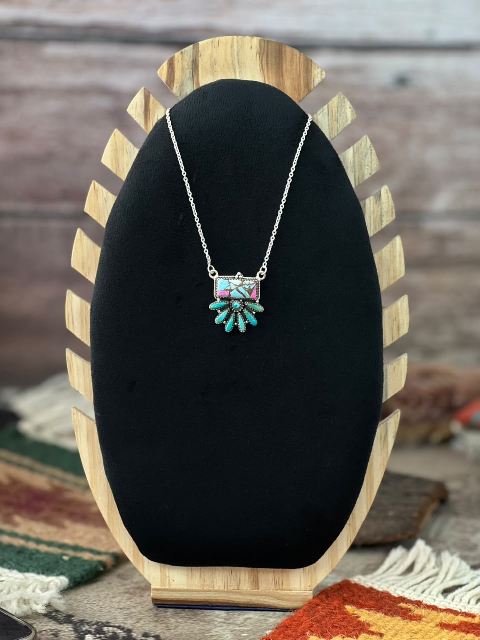 Handmade Sterling Silver Cotton Candy with Kingman Turquoise Necklace Signed Nizhoni