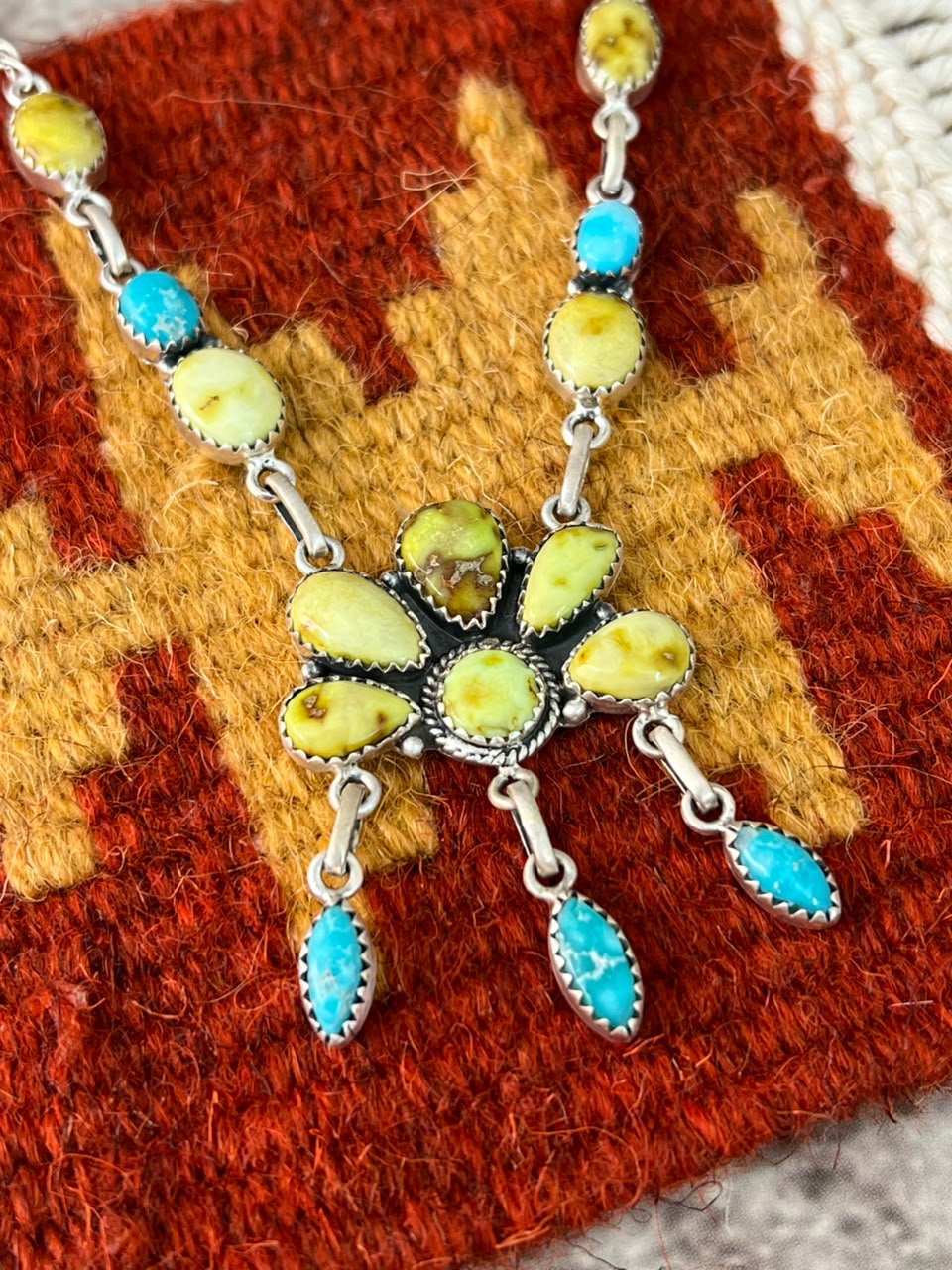 Handmade Sterling Silver Palomino with White Water Turquoise Necklace Signed Nizhoni