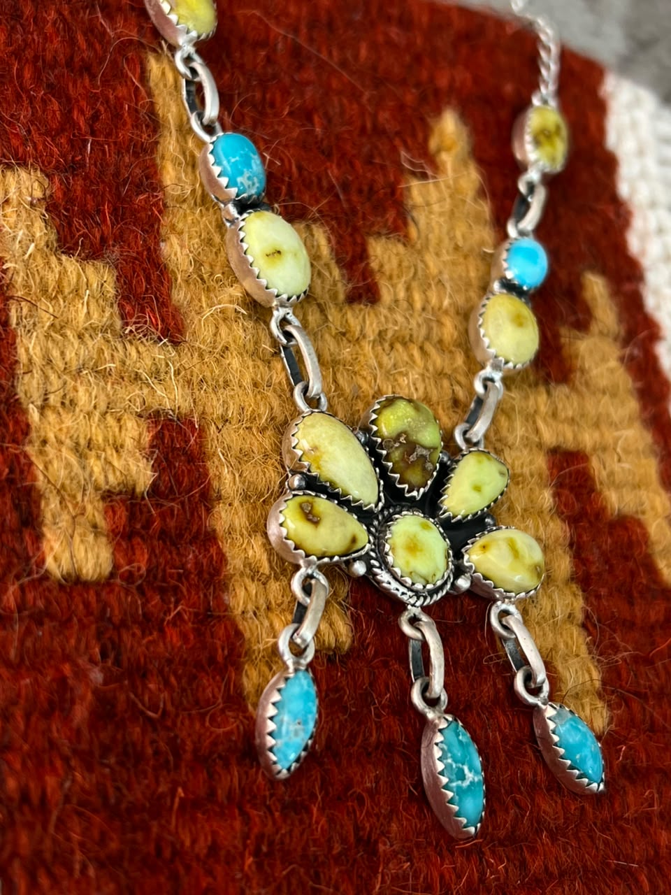 Handmade Sterling Silver Palomino with White Water Turquoise Necklace Signed Nizhoni