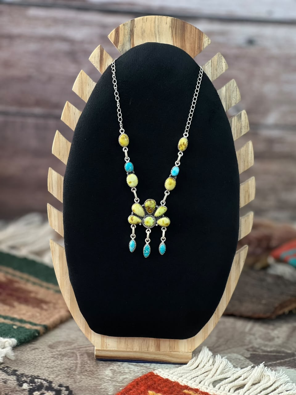 Handmade Sterling Silver Palomino with White Water Turquoise Necklace Signed Nizhoni