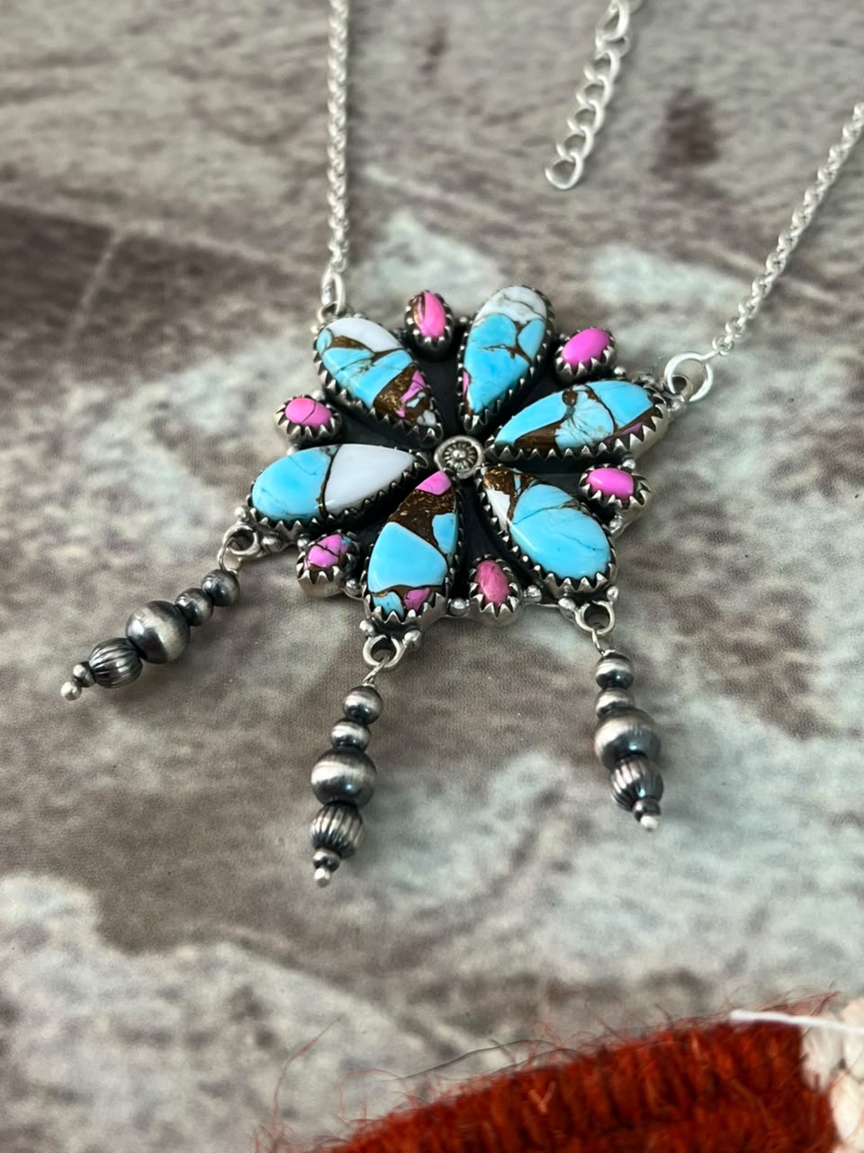 Handmade Sterling Silver Cotton Candy Beaded Necklace Signed Nizhoni