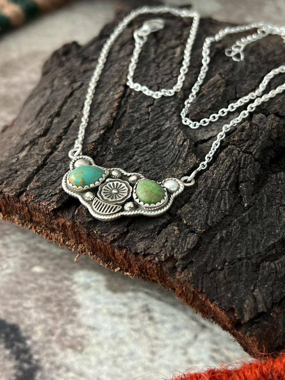 Handmade Sterling Silver Kingman Turquoise Necklace Signed Nizhoni