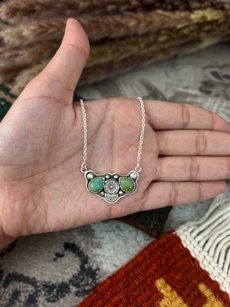 Handmade Sterling Silver Kingman Turquoise Necklace Signed Nizhoni