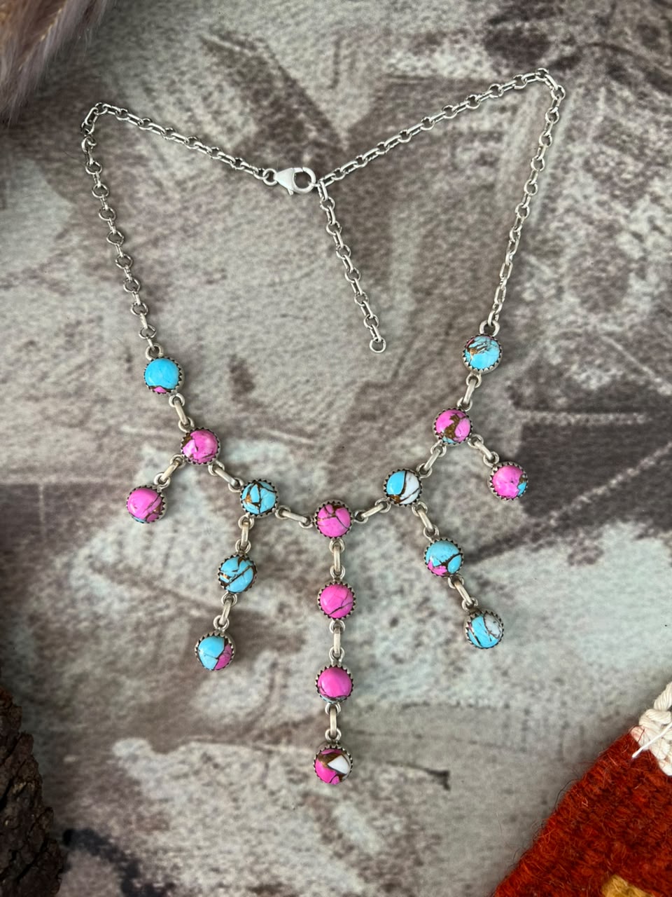 Handmade Sterling Silver Cotton Candy Choker Necklace Signed Nizhoni