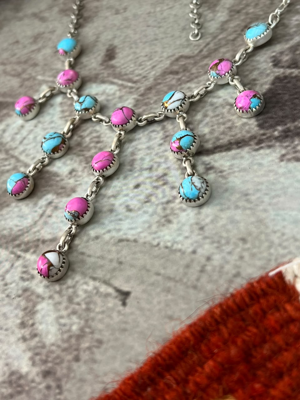 Handmade Sterling Silver Cotton Candy Choker Necklace Signed Nizhoni