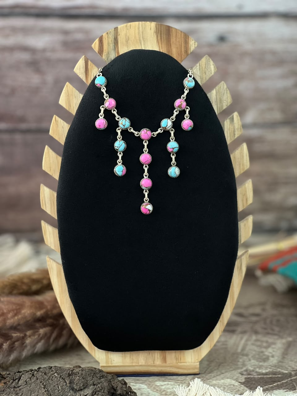 Handmade Sterling Silver Cotton Candy Choker Necklace Signed Nizhoni