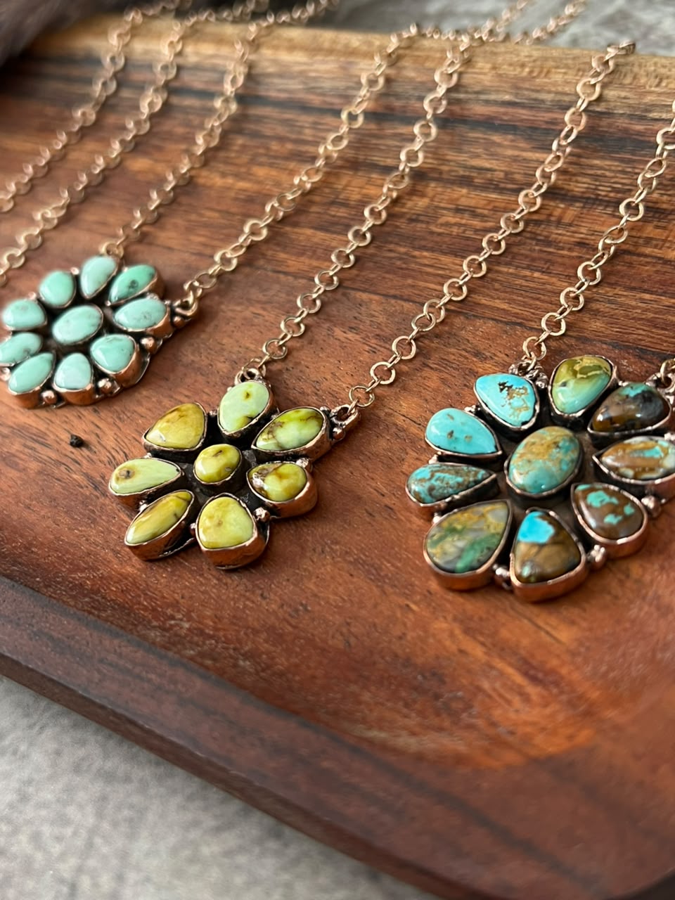 Handmade Royston, Paloma, Palomino and Golden Hills Turquoise Copper Collection: Necklace Signed Nizhoni