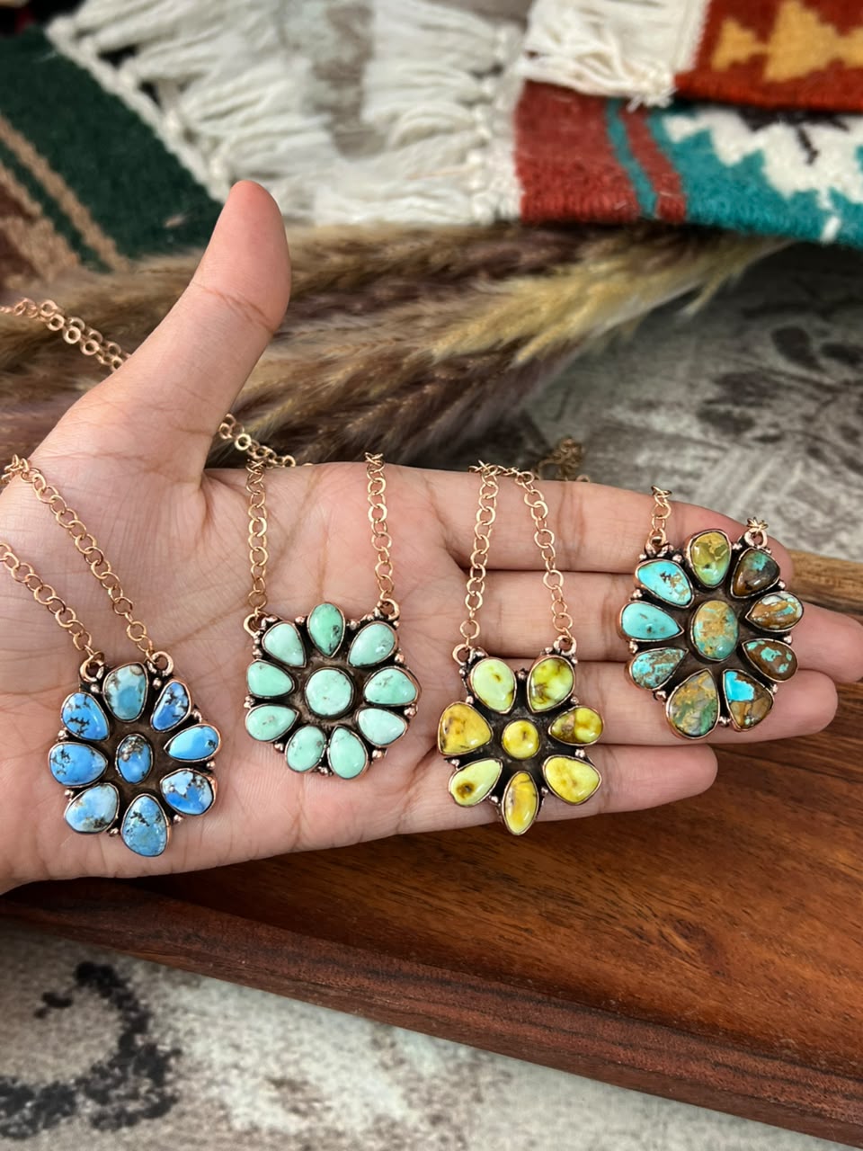 Handmade Royston, Paloma, Palomino and Golden Hills Turquoise Copper Collection: Necklace Signed Nizhoni