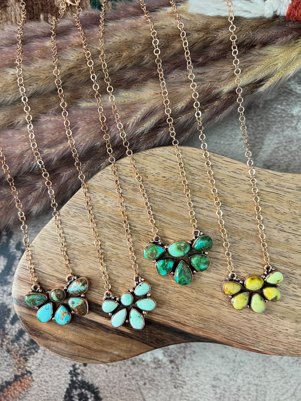 Handmade Royston, Paloma, Palomino and Sonoran Mountain Turquoise Copper Collection: Necklace Signed Nizhoni