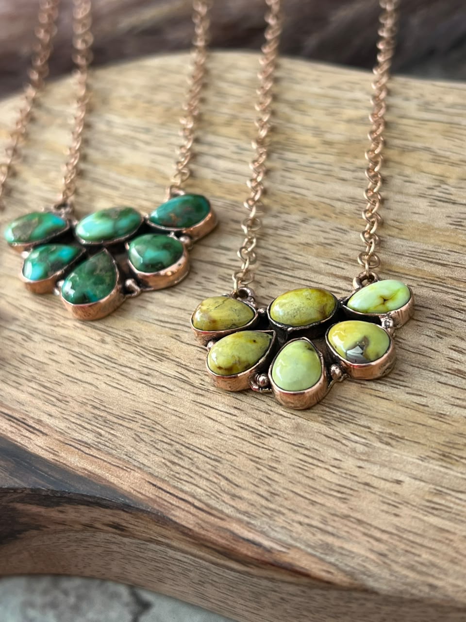 Handmade Royston, Paloma, Palomino and Sonoran Mountain Turquoise Copper Collection: Necklace Signed Nizhoni