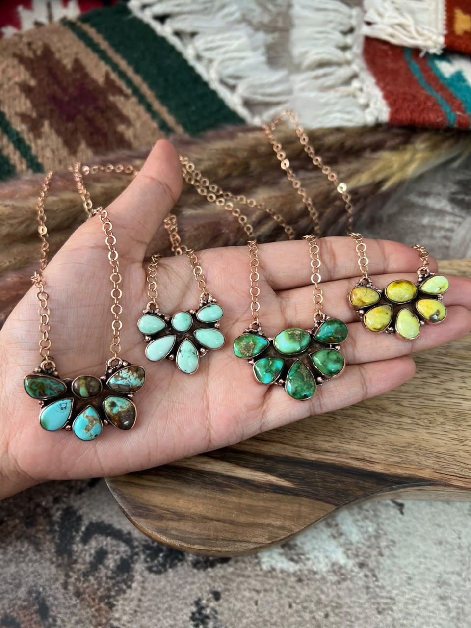 グランドアーカイブ - Necklace of Foresight P26 Handmade Royston, Paloma, Palomino and Sonoran Mountain Turquoise Copp