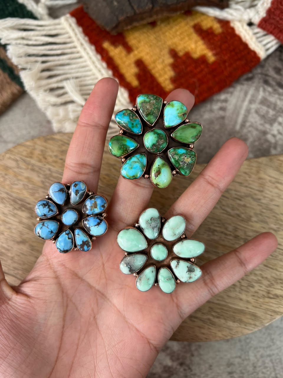 Handmade Royston, Paloma, Palomino, Sierra Bella, Sonoran Mountain and Golden Hills Turquoise Copper Collection: Adjustable Ring Signed Nizhoni