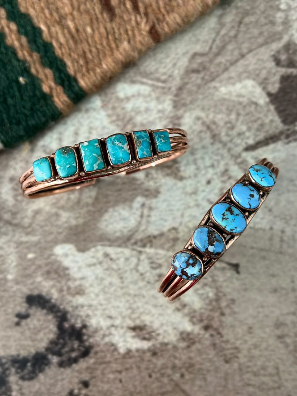 Handmade Golden Hills and White Water Turquoise Copper Collection: Cuff Bracelet