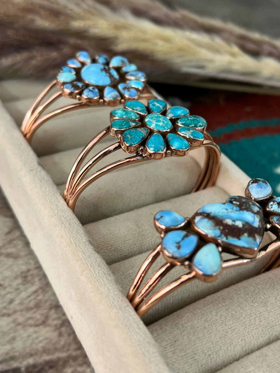 Handmade Golden Hills and White Water Turquoise Copper Collection: Cuff Bracelet