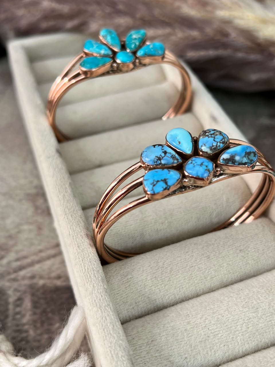 Handmade Golden Hills and White Water Turquoise Copper Collection: Cuff Bracelet