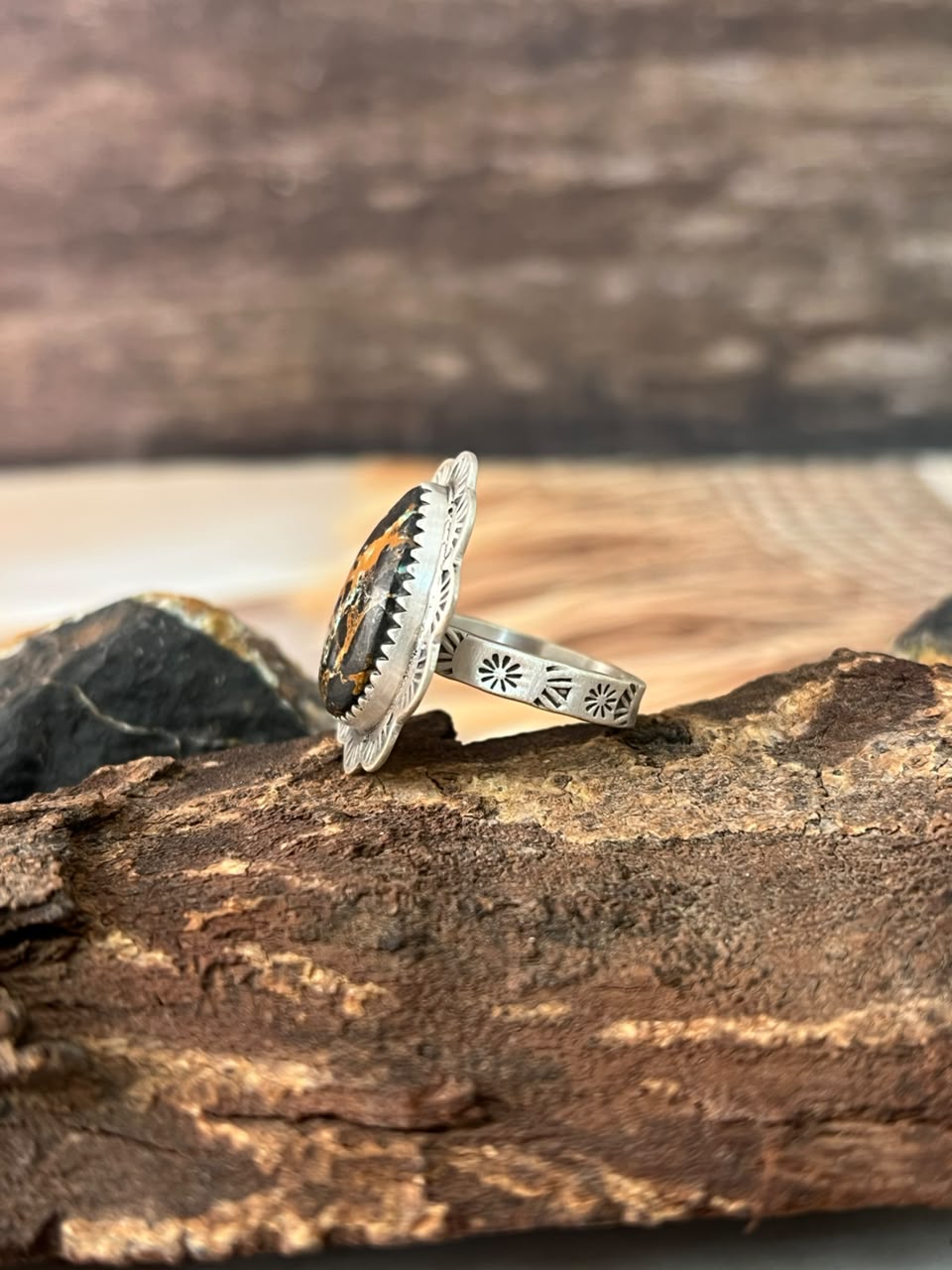 Handmade Sterling Silver Blackjack Turquoise Adjustable Ring Signed Nizhoni