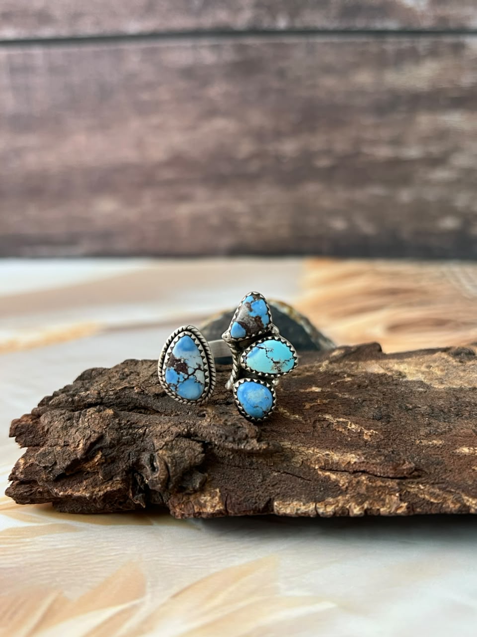 Handmade Sterling Silver Golden Hills Turquoise Adjustable Ring Signed Nizhoni