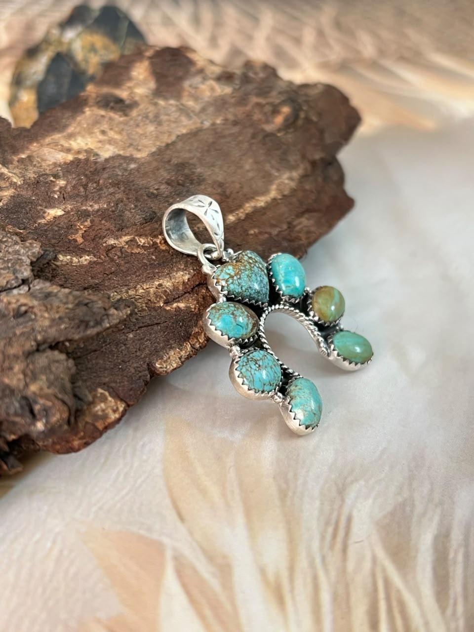 Handmade Sterling Silver Number 8 Turquoise Naja Pendant Signed Nizhoni