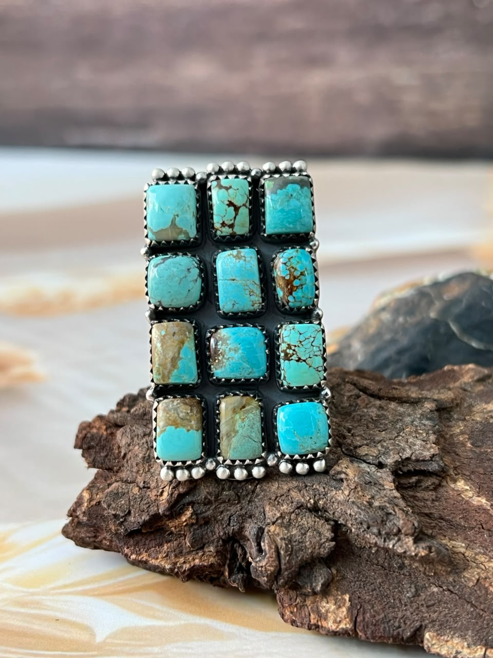Handmade Sterling Silver Number 8 Turquoise Adjustable Bar Ring Signed Nizhoni