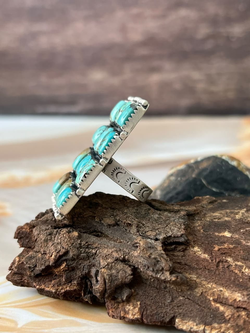 Handmade Sterling Silver Number 8 Turquoise Adjustable Bar Ring Signed Nizhoni