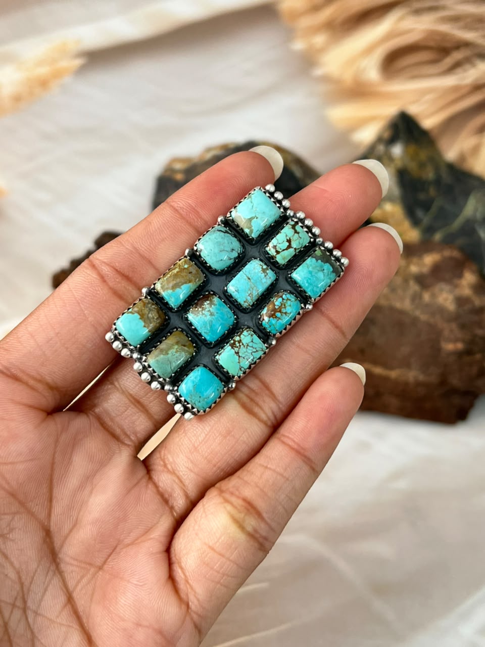 Handmade Sterling Silver Number 8 Turquoise Adjustable Bar Ring Signed Nizhoni