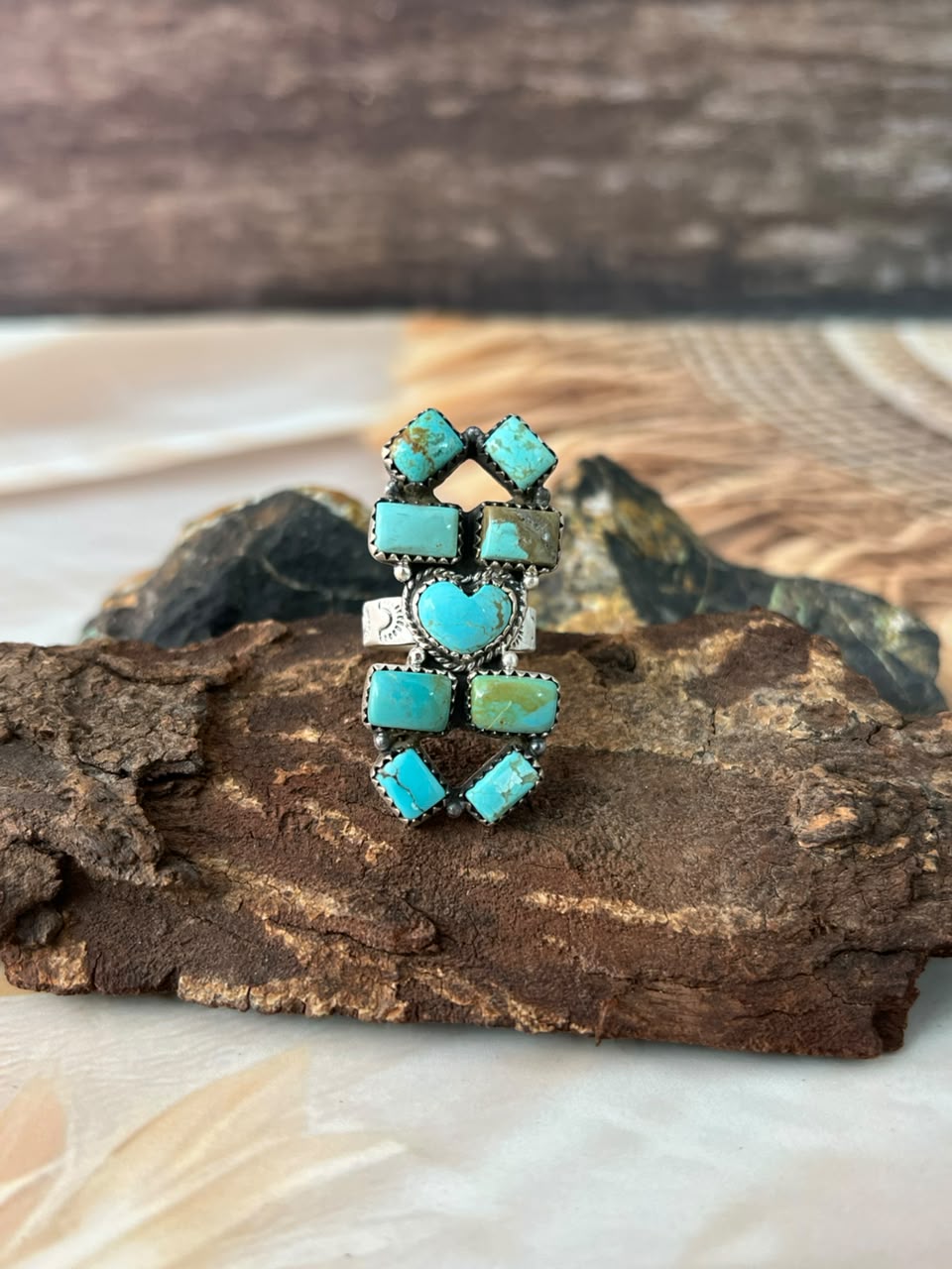 Handmade Sterling Silver Number 8 Turquoise Adjustable Ring Signed Nizhoni