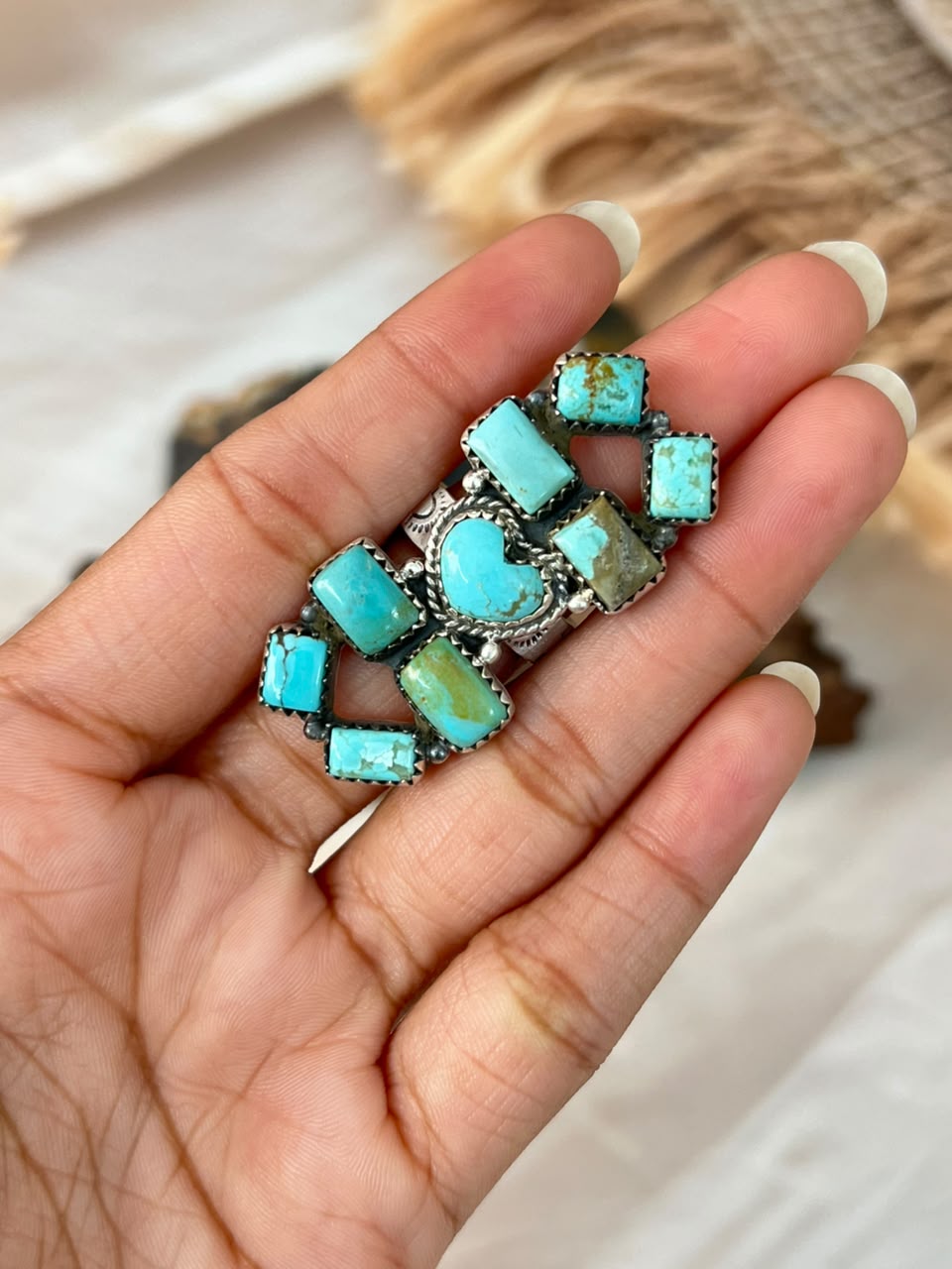 Handmade Sterling Silver Number 8 Turquoise Adjustable Ring Signed Nizhoni
