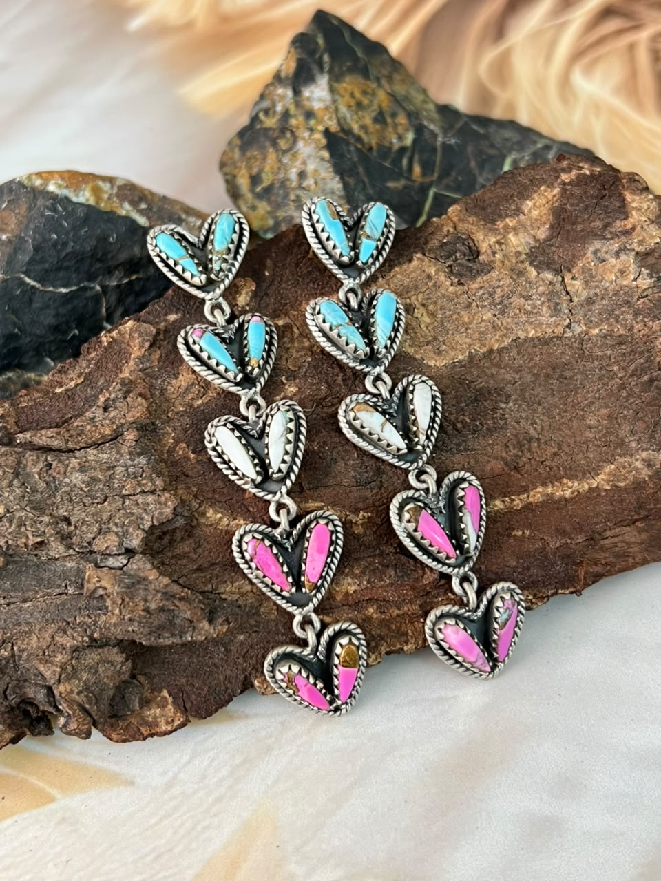 Handmade Sterling Silver Cotton Candy Post Dangle Earrings Signed Nizhoni (2)