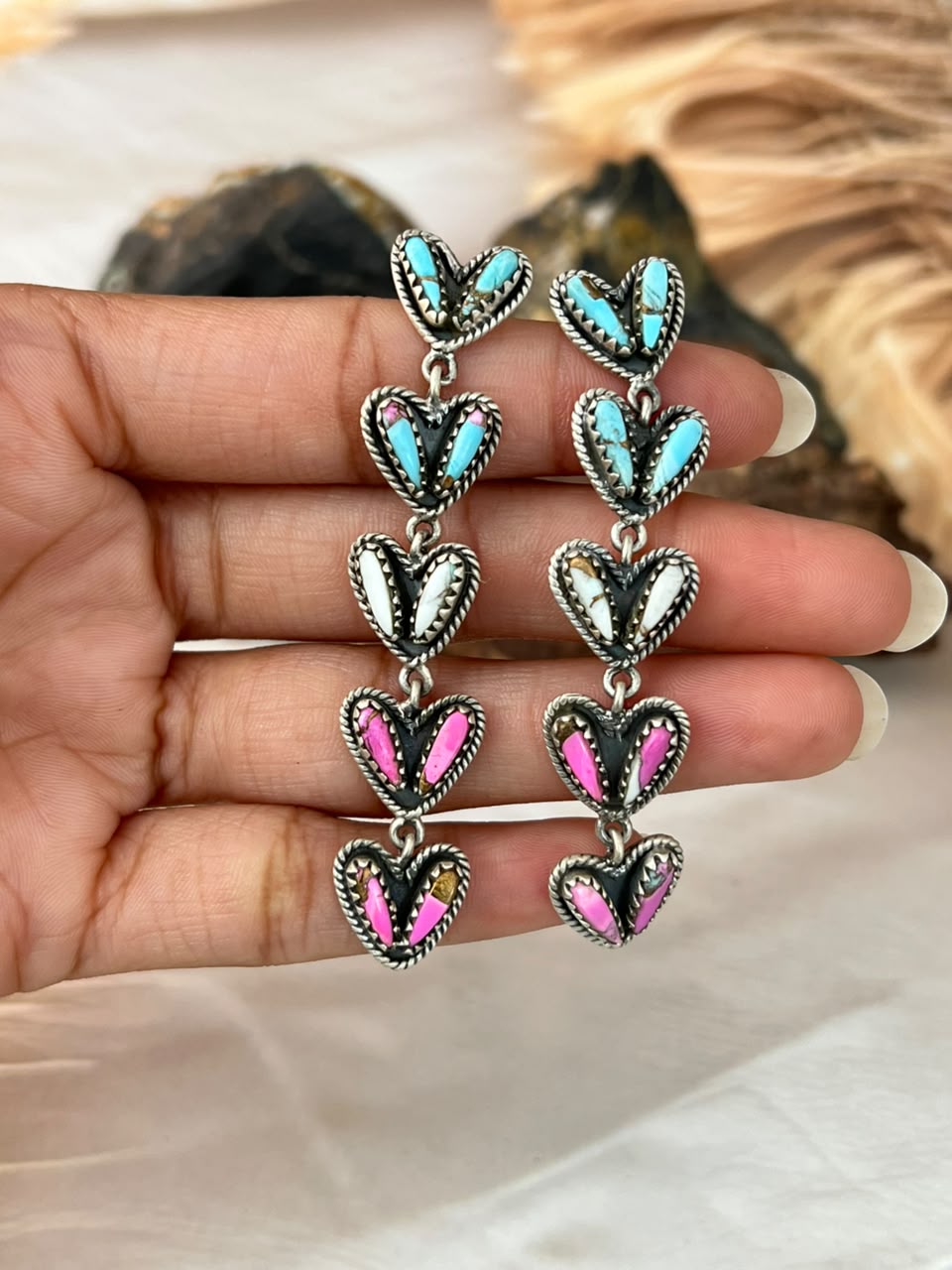 Handmade Sterling Silver Cotton Candy Post Dangle Earrings Signed Nizhoni (2)
