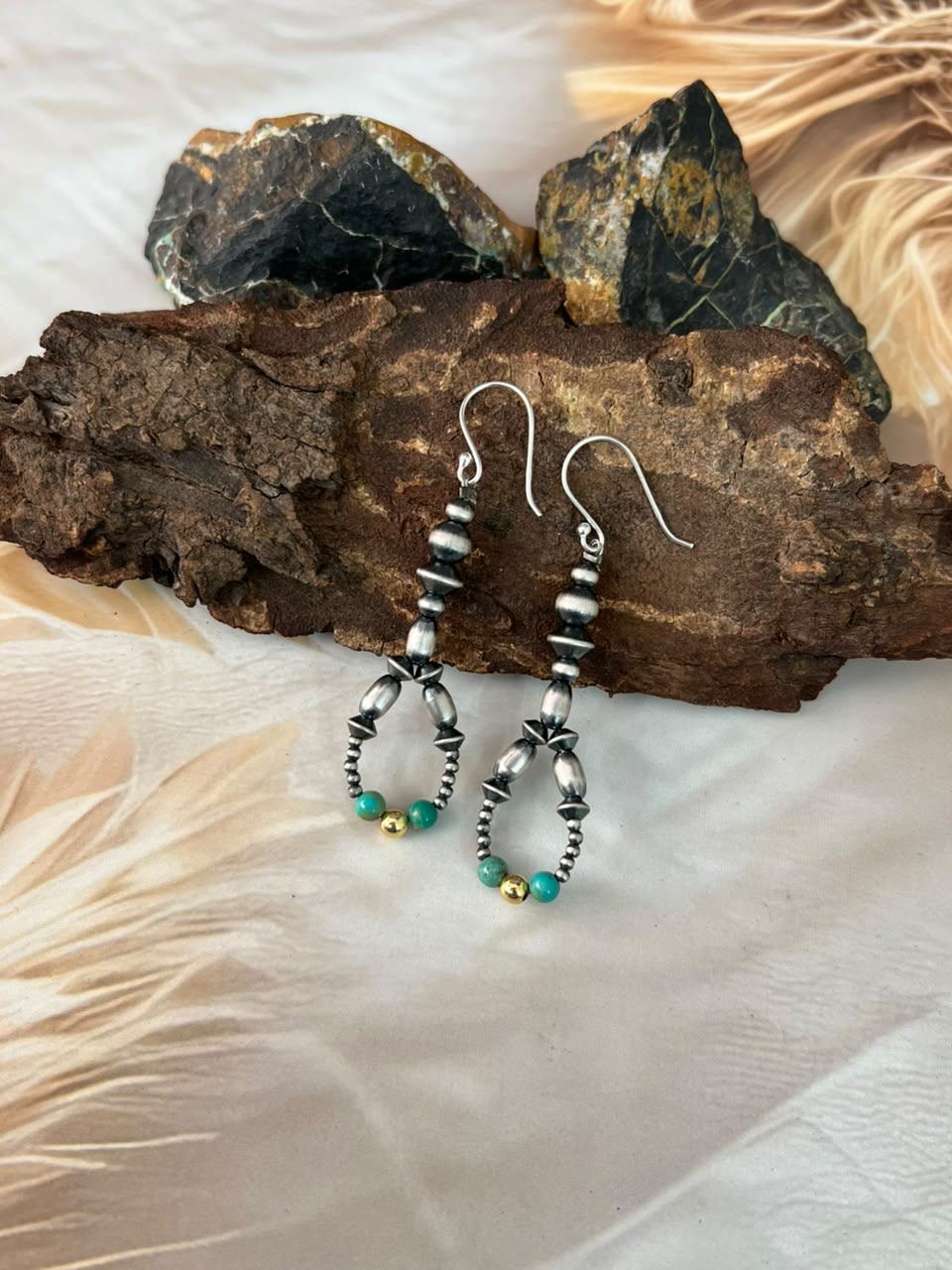 Handmade Sterling Silver Kingman Turquoise Hook Dangle Beaded Earrings