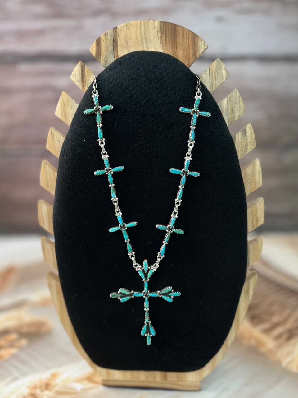 Handmade Sterling Silver Kingman Turquoise Cross Necklace Signed Nizhoni