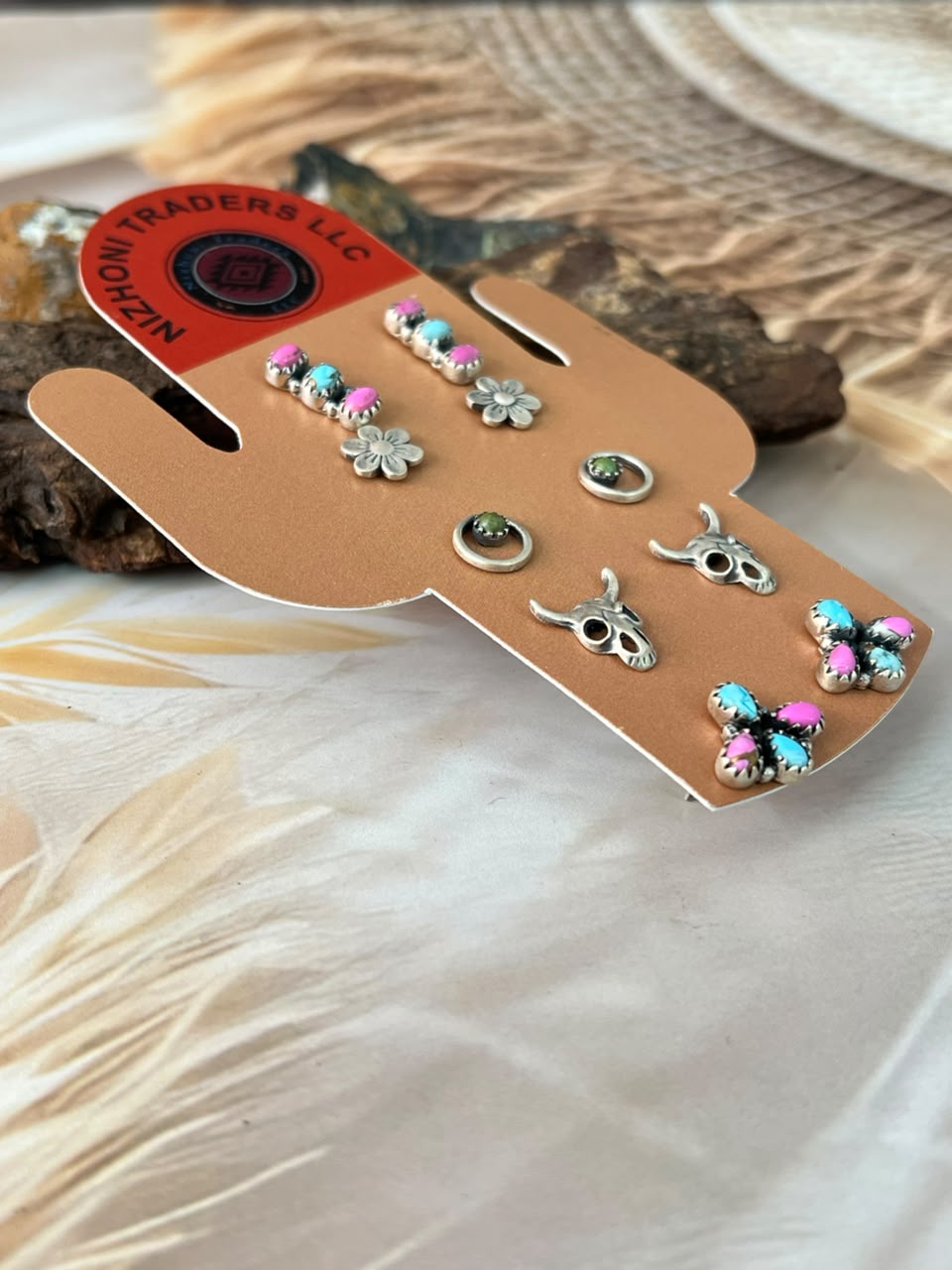 Handmade Sterling Silver Cotton Candy and Kingman Turquoise Post Studs Cards