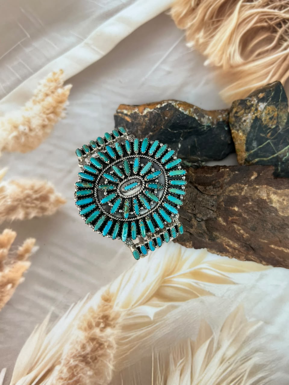 Handmade Sterling Silver Kingman Turquoise Cuff Bracelet Signed Nizhoni (8)